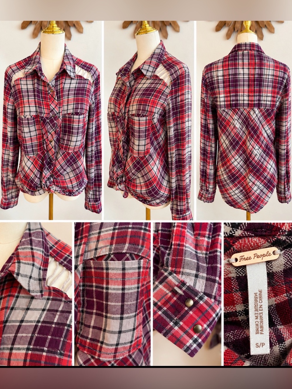 Free People Plaid Button-Up Shirt – Size Small